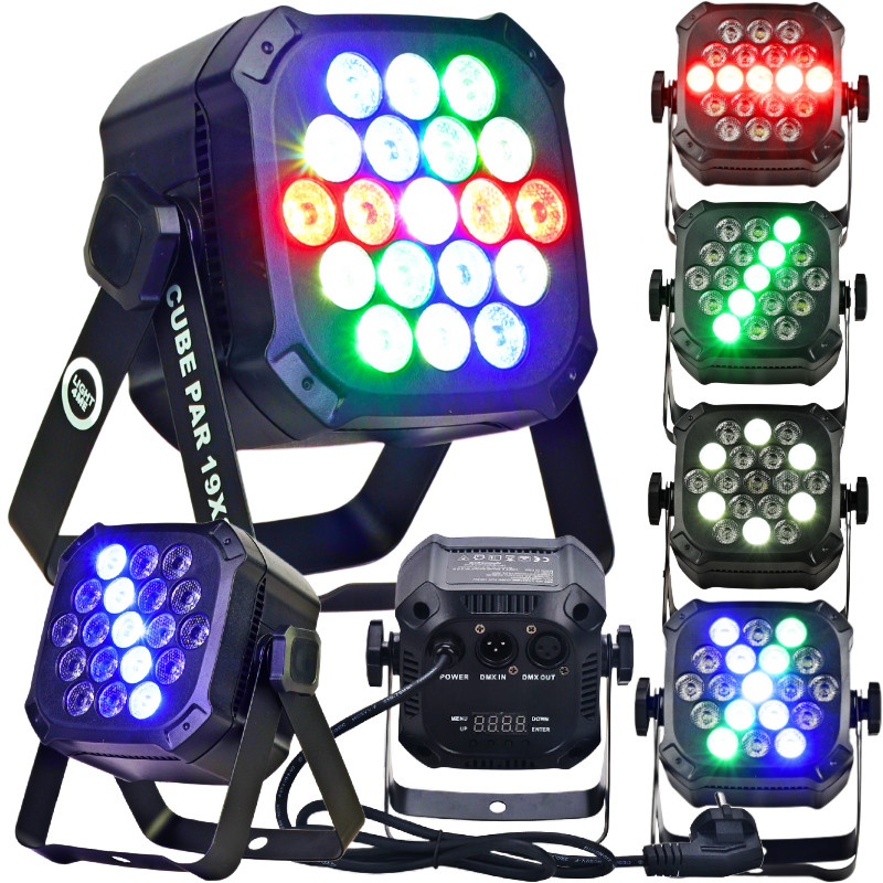 LIGHT4ME CUBE PAR 19X3W RGBW reflektor par oświetlenie sceniczne efekt świetlny LED