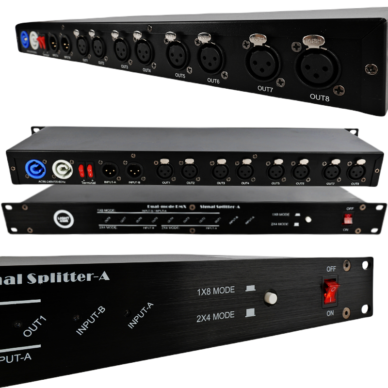 LIGHT4ME XSPLIT 2x4 rozdzielacz sygnału DMX splitter 8-kanałowy rack 19" 1U dwa tryby pracy