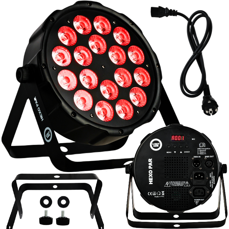 LIGHT4ME HEXO PAR 18x12W RGBWA-UV reflektor sceniczny oświetlenie LED na imprezę dekoracja światłem