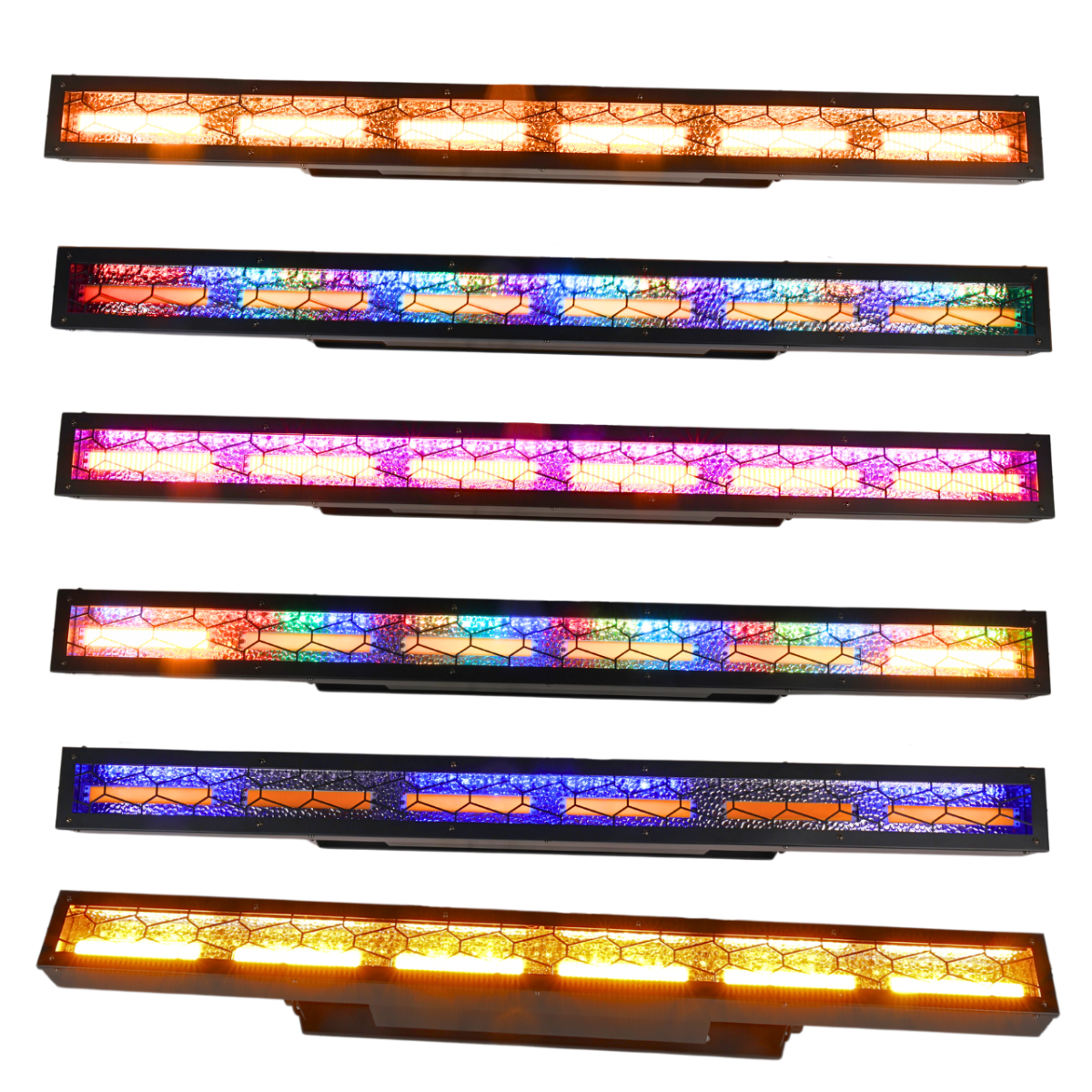 EVOLIGHTS LUMEN PIX HALO BAR listwa oświetleniowa retro LED ciepła biel efekt tła oświetlenie sceniczne vintage dekoracja światłem 6x50 WW + 440x0,2W RGB