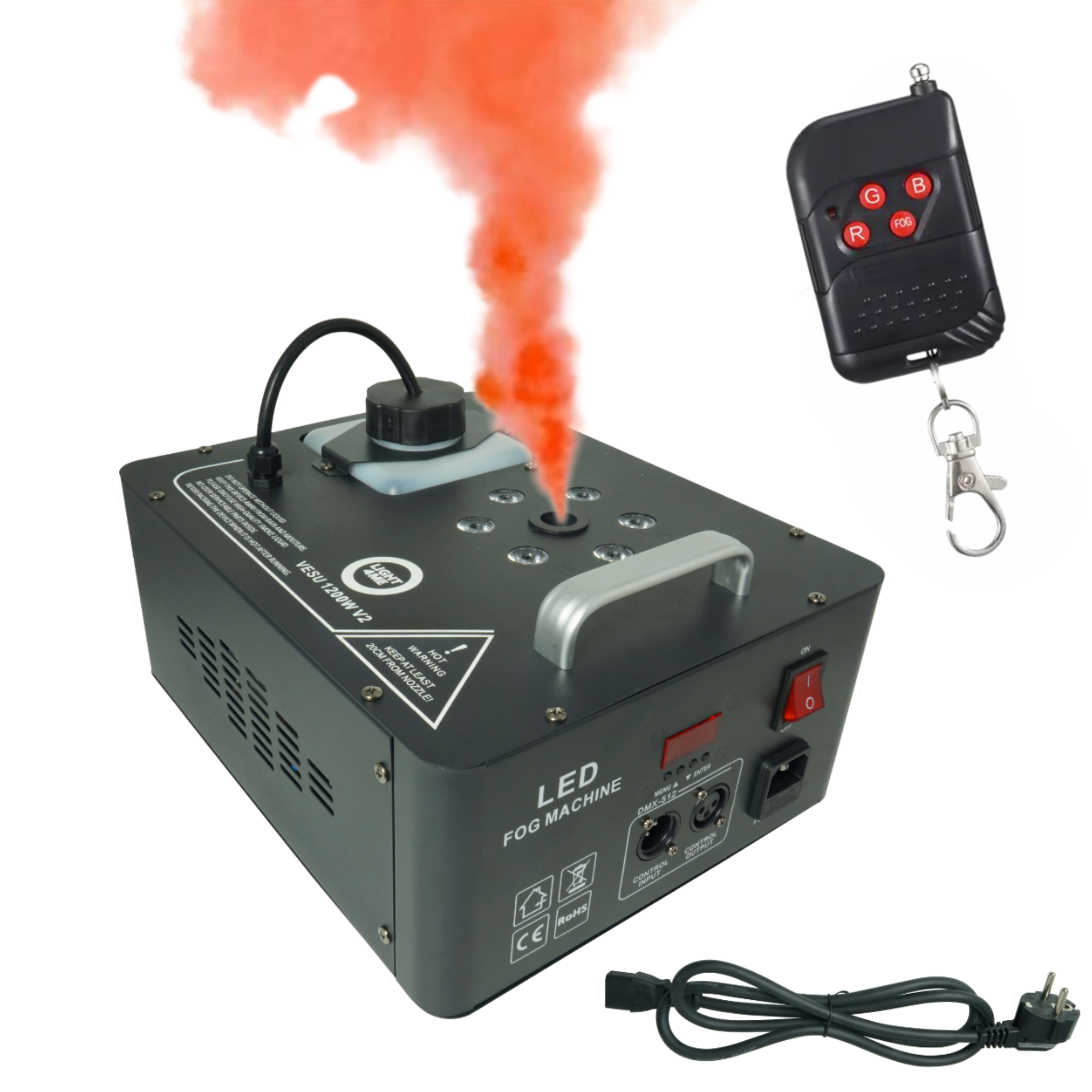 LIGHT4ME VESU 1200W V2 generator wytwornica dymu pionowego mgły DMX efekt świetlny 6x1W RGB LED