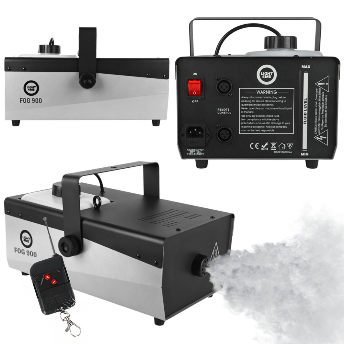 LIGHT4ME FOG 900 V2 wytwornica dymu mgły pilot bezprzewodowy kontroler przewodowy 900W
