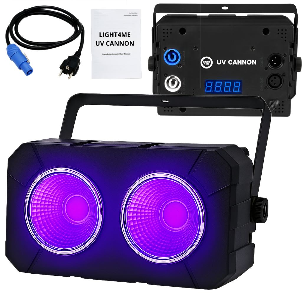 LIGHT4ME UV CANNON blinder sceniczny efekt oświetleniowy 2x50W UV COB LED uchwyt montażowy 2x odbłyśnik reflektorowy