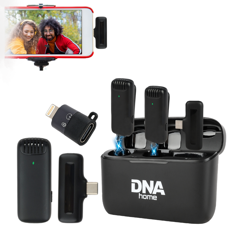 DNA ICM1 zestaw do nagrywania dźwięku na smartfon 2 bezprzewodowe mikrofony krawatowe odbiornik USB-C adapter Lightning