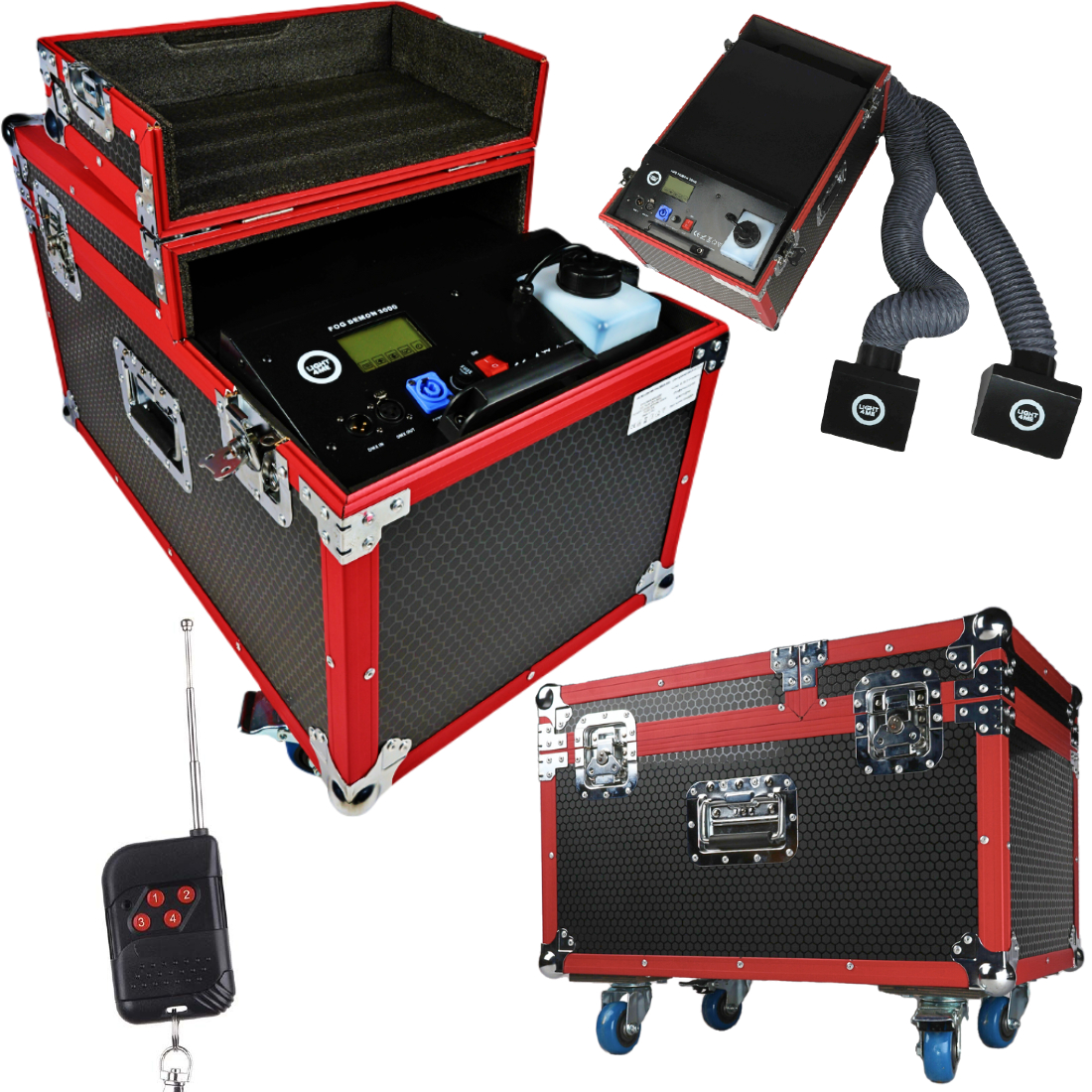 LIGHT4ME FOG DEMON 3000 ultradźwiękowa wytwornica ciężkiego dymu pilot case dwa węże do rozprowadzania pary