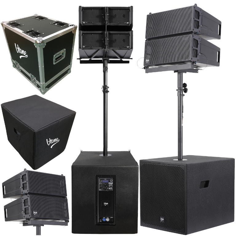 V-TONE LA 615 aktywny system nagłośnienia line array 1000W RMS Bluetooth TWS DSP AUX case pokrowiec opaski zaciskowe zestaw