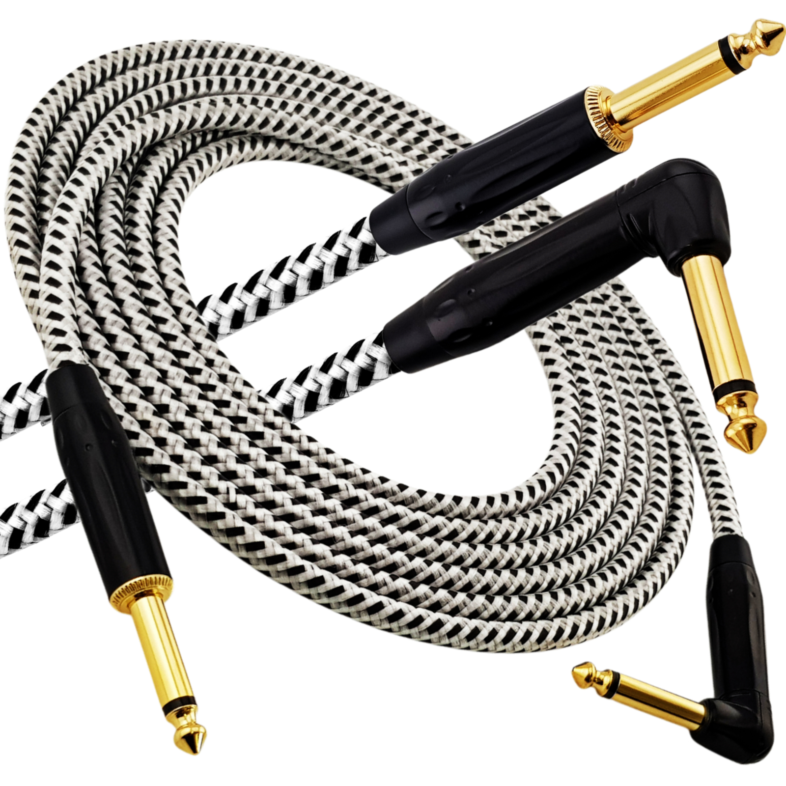 Kabel instrumentalny Red's Music - Jack 6.3mm / Jack 6.3mm kątowy - FOP kabel w oplocie - GCF1250BW - 5m