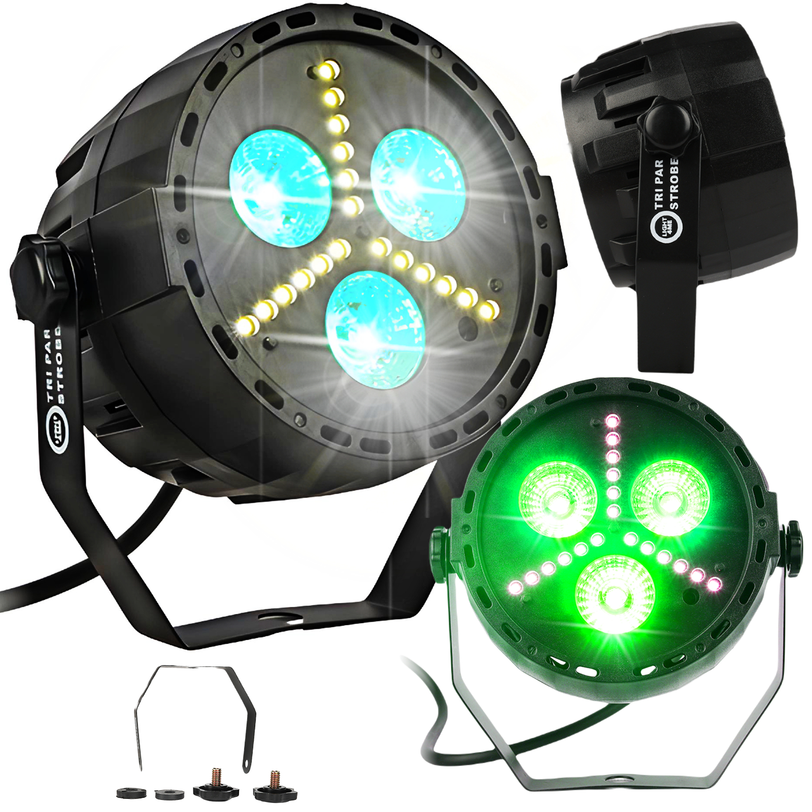 LIGHT4ME TRI PAR STROBE reflektor par stroboskop oświetlenie imprezowe efekt świetlny LED RGB+W