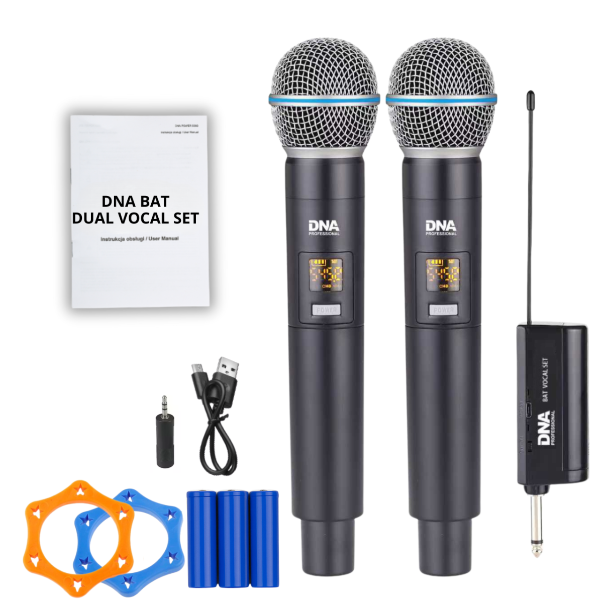 DNA BAT DUAL VOCAL SET zestaw bezprzewodowy akumulatorowy 2x mikrofon doręczny odbiornik UHF