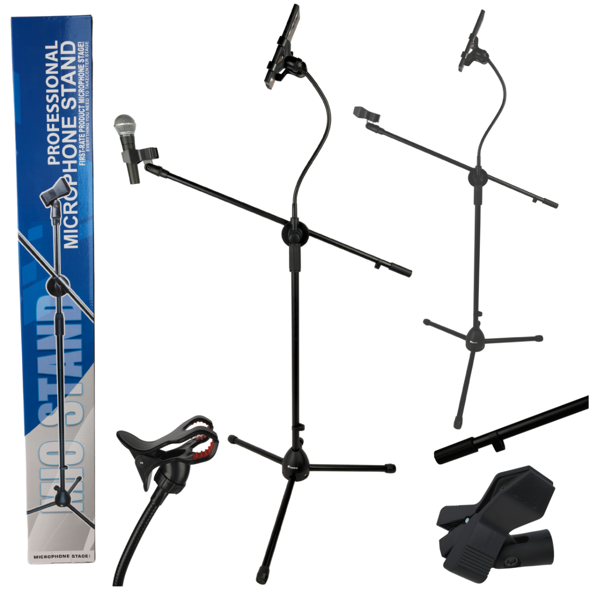 SUPRIMO MS1 statyw mikrofonowy ramię łamany składany żelazny czarny uchwyt mikrofonowy klips uchwyt na smartfon elastyczne ramię gęsia szyjka