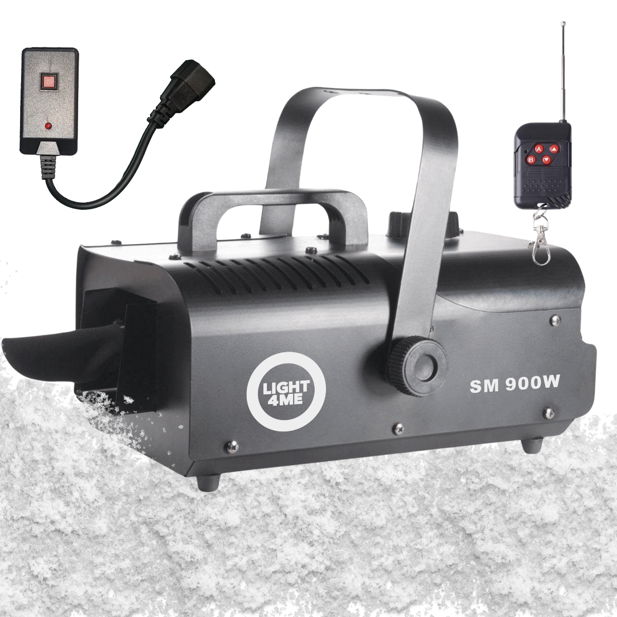 LIGHT4ME SM 900W potężna wytwornica maszyna do śniegu czarna pilot bezprzewodowy kontroler przewodowy