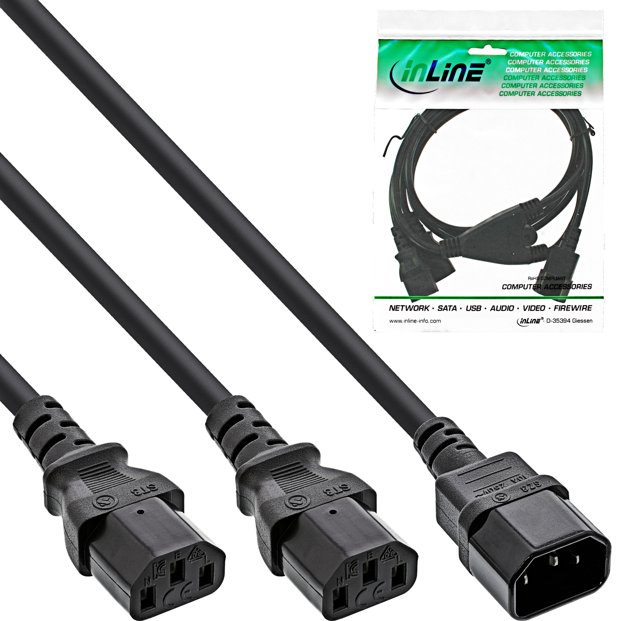 InLine Rozdzielacz IEC C14 - 2 x IEC C13 - 1m