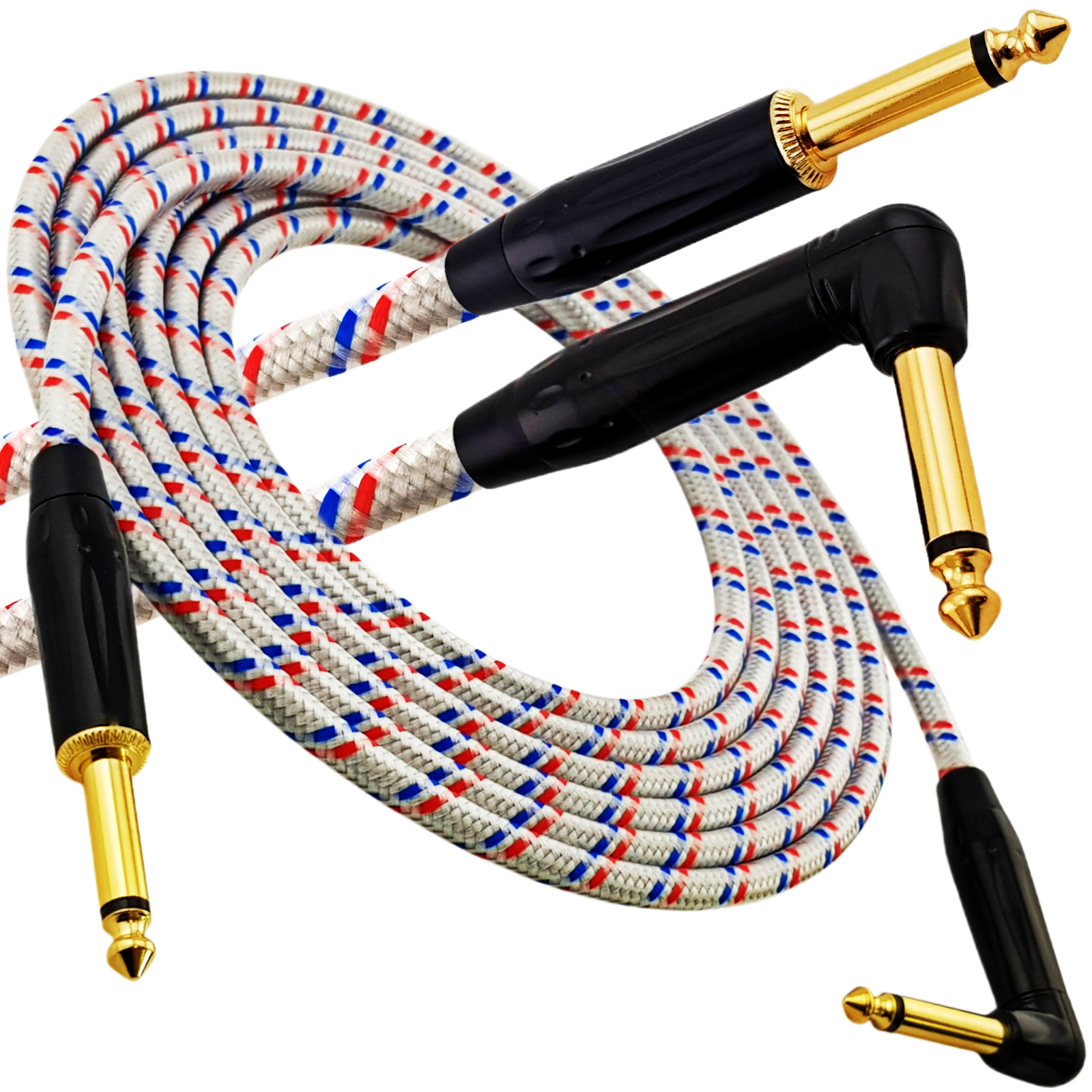 Kabel instrumentalny Red's Music - Jack 6.3mm / Jack 6.3mm kątowy - FOP kabel w oplocie - GCF1230BRW - 3m